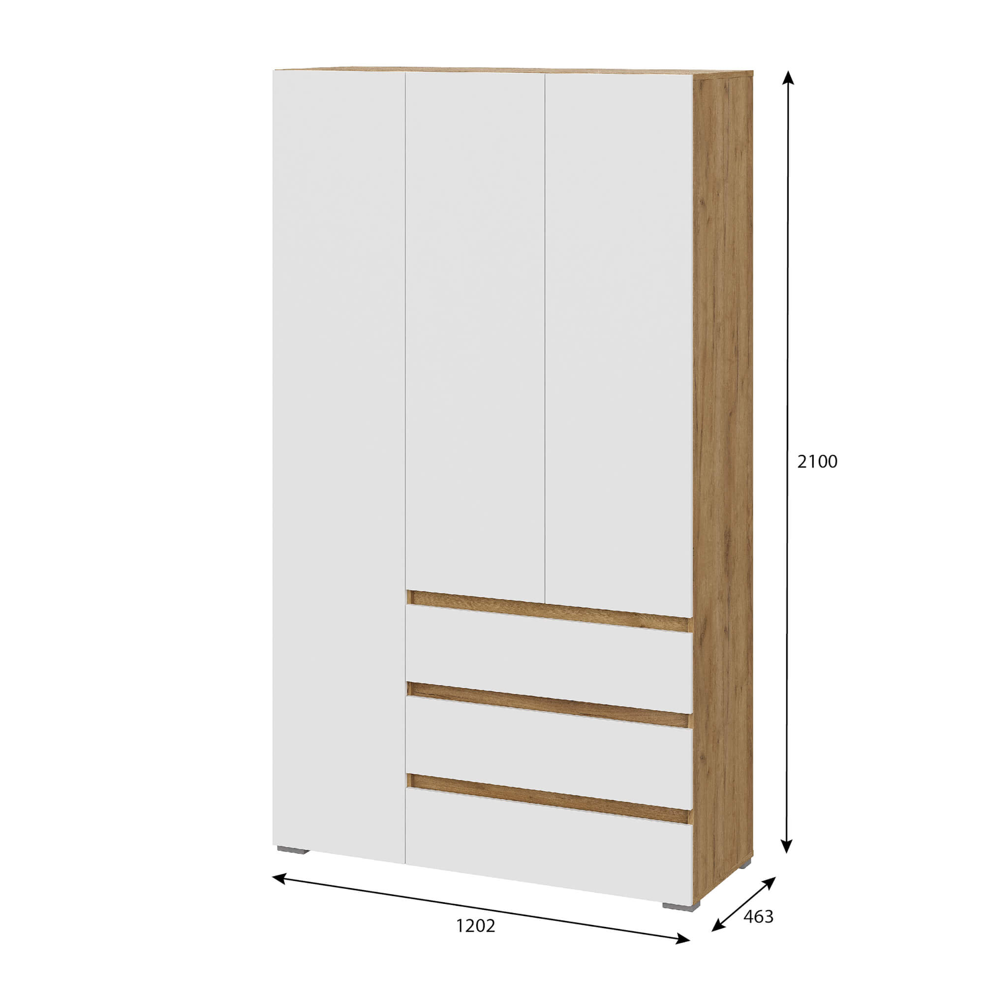 Люмо Шкаф с ящиками 3-х створчатый ШК 06 дуб крафт золотой/белый